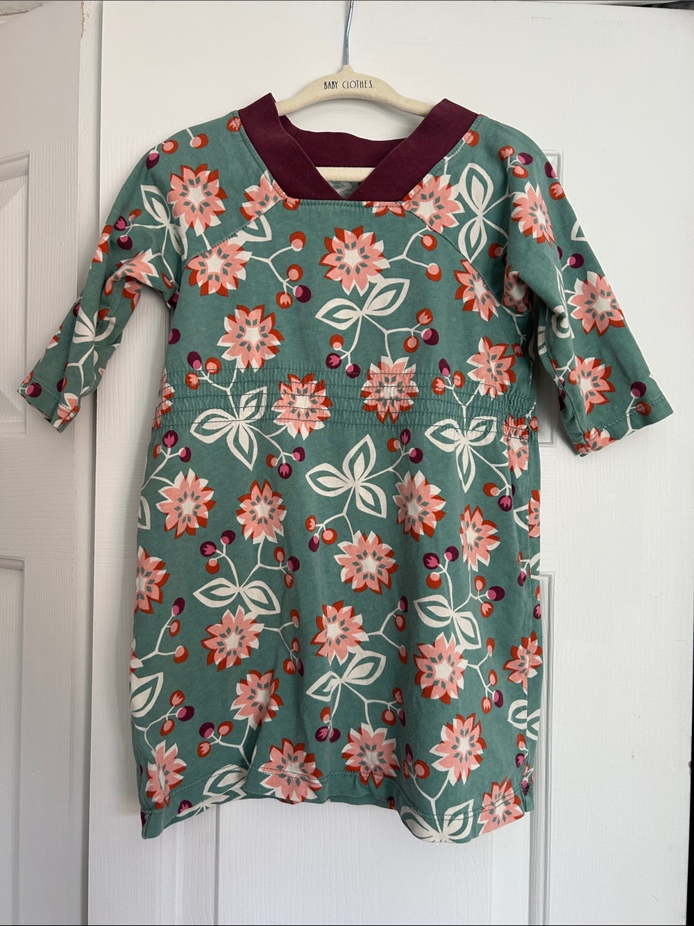 Tea Collection Green Floral Dress with Pink and Burgundy Accents